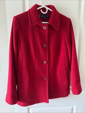 Anne Klein Red Wool-Blend Pea Coat
